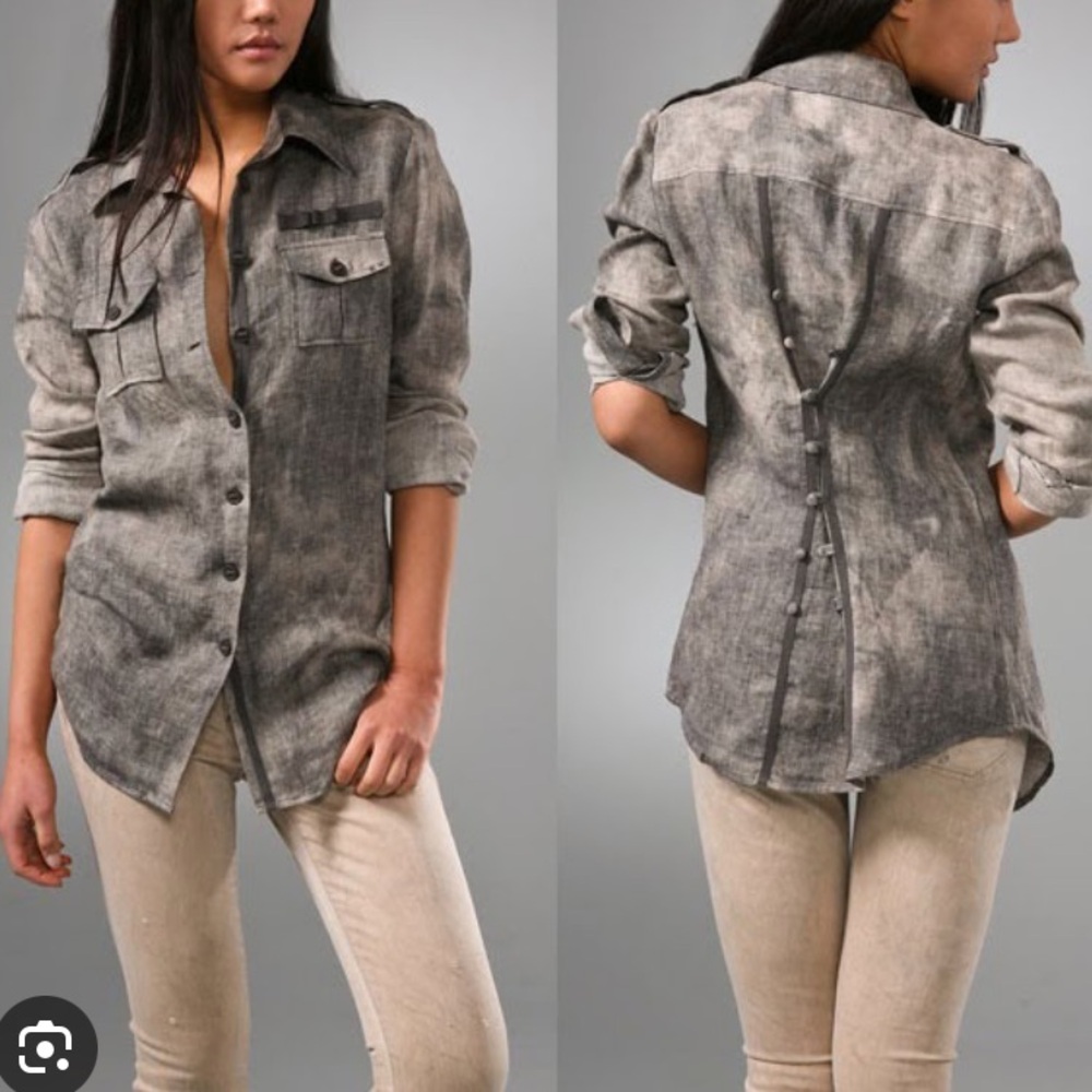 Elizabeth and James Linen Tie Dye Shacket Back Botton Top Size M